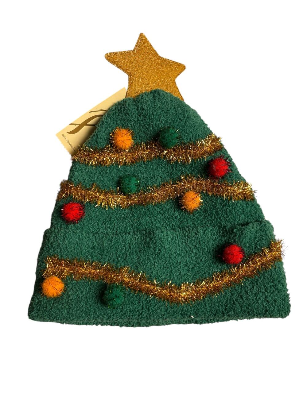 Ugly Christmas Tree Hat Green Fuzzy Pom Pom Holiday Novelty Beanie